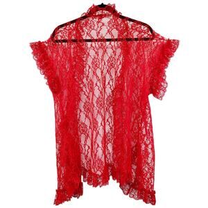 Vtg Frederick's of Hollywood Red Lace Ruffled Lingerie Robe Made in USA Size OS